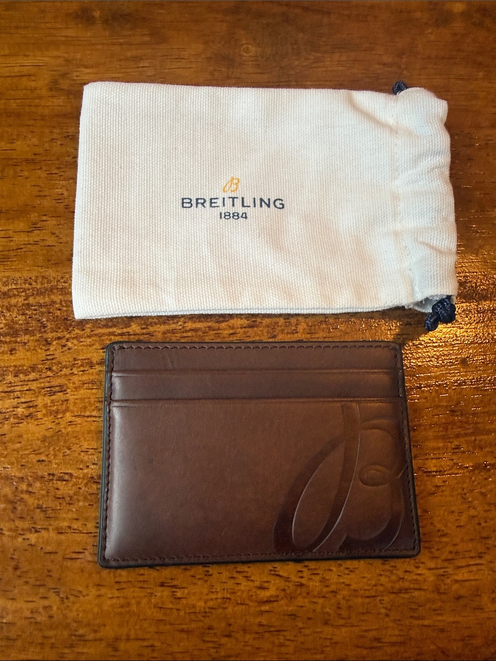 Breitling Brown Leather Slim Card Holder with Embossed Logo